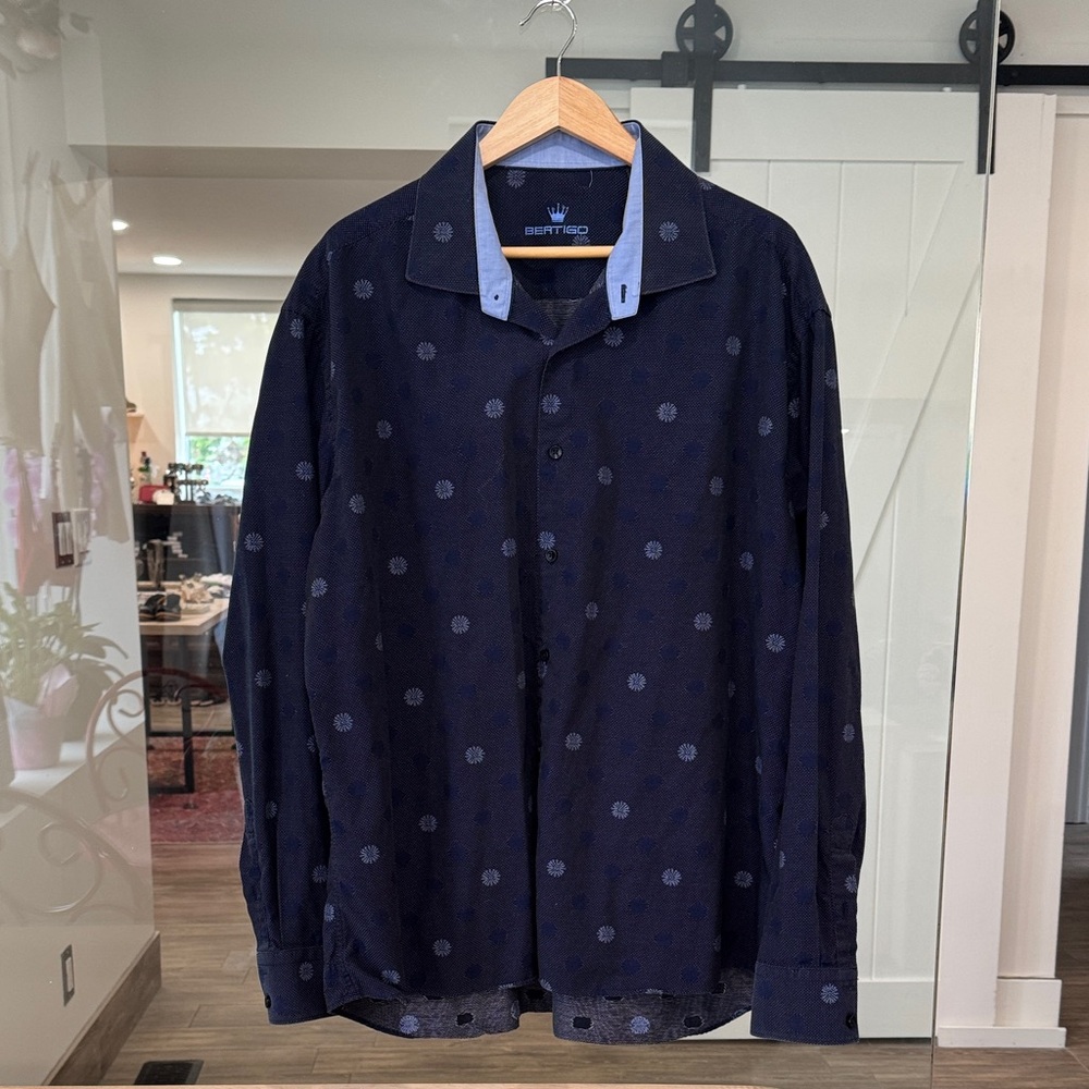 Navy Floral-Print Long-Sleeve Shirt